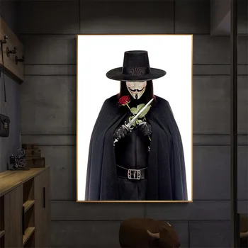 

Wall Decor Vintage V for Vendetta Movie Poster Black and White Retro Canvas Painting Cafe Bar Wall Pictures for Living Room