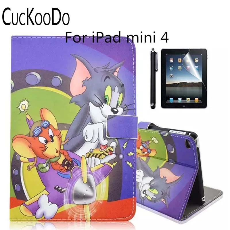 

Cartoon Tom and Jerry Pattern PU Leather Flip Case Cover for Apple iPad Mini 4,Case+Screen Protector+Stylus