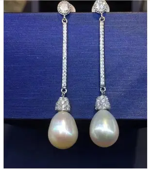 

free shipping >>>>noble jewelry NEW AAA 10-12mm Freshwater White Drop Pearl Earring
