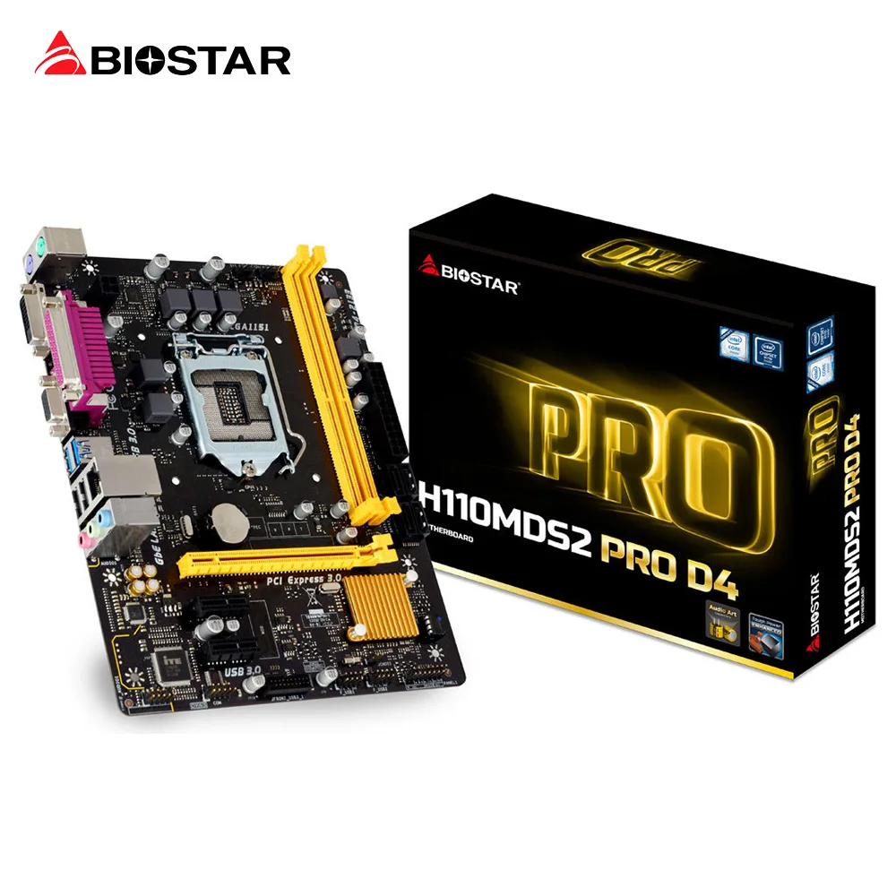 

BIOSTAR H110MDS2 PRO D4 1151 H110 Motherboard Support G4560 I3-7100 Micro ATX Desktop Computer Motherboard solid state capacitor