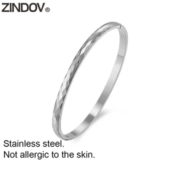

ZINDOV Stainless Steel Bracelets Women Cheap Gold Jewelry Ladies wedding Metal Latest Thin 5mm Hammered Rose Gold bangle