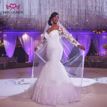Аппликации бисером плюс размер свадебное платье es свадебное платье с длинными рукавами Элегантное свадебное платье русалки вышитое платье W0155