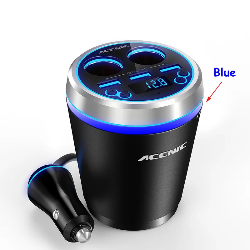 Accnic C1 3.5A 3 USB Car FM Transmitter Car Cigarette Lighter MP3 Player Adapter Hands free Wireless Bluetooth Radio FM Receiver - Название цвета: Blue