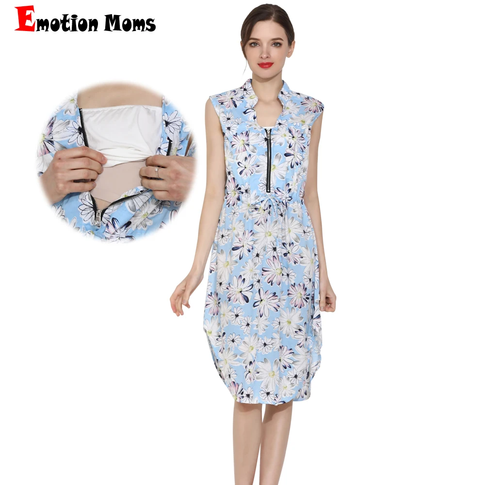 

2019 Emotion Moms Summer Maternity Wear Dress Women Breastfeeding Nursing Clothes Loose Style US Size Sleeveless Cool Fabric