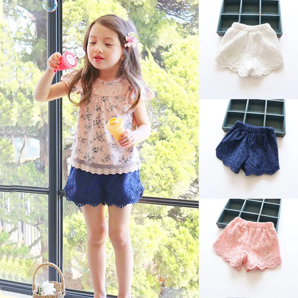 Summer Fashion Toddler Children Hollow Lace Floral Cotton Beach Shorts