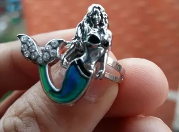 

The Little Mermaid mood ring fashion vintage mood emotion color adjustable 100pcs/lot