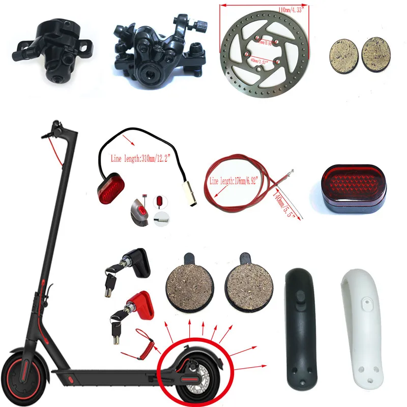 Xiaomi Mijia M365 Electric Scooter Murdguard Fender Kickstand Light Clasped Guard Ring Disc Brakes Pads Repair Replacement Part