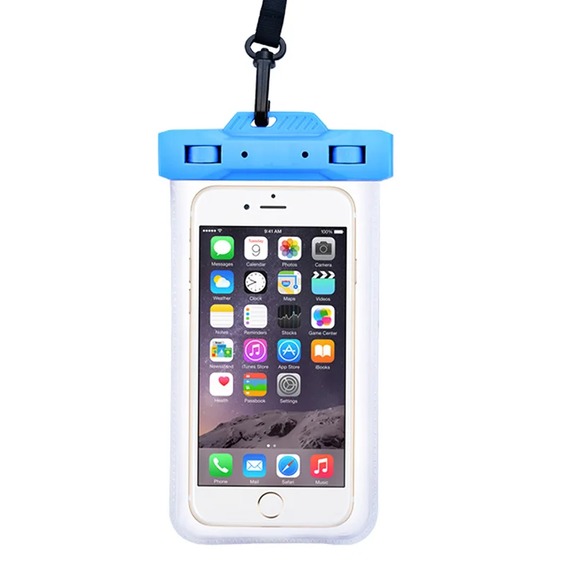 Открытый плавательный Универсальный подводный чехол сотовые телефоны водостойкая сумка для iphone X 6 plus 7 8 все модели 6 дюймов с шнурком - Цвет: Синий цвет