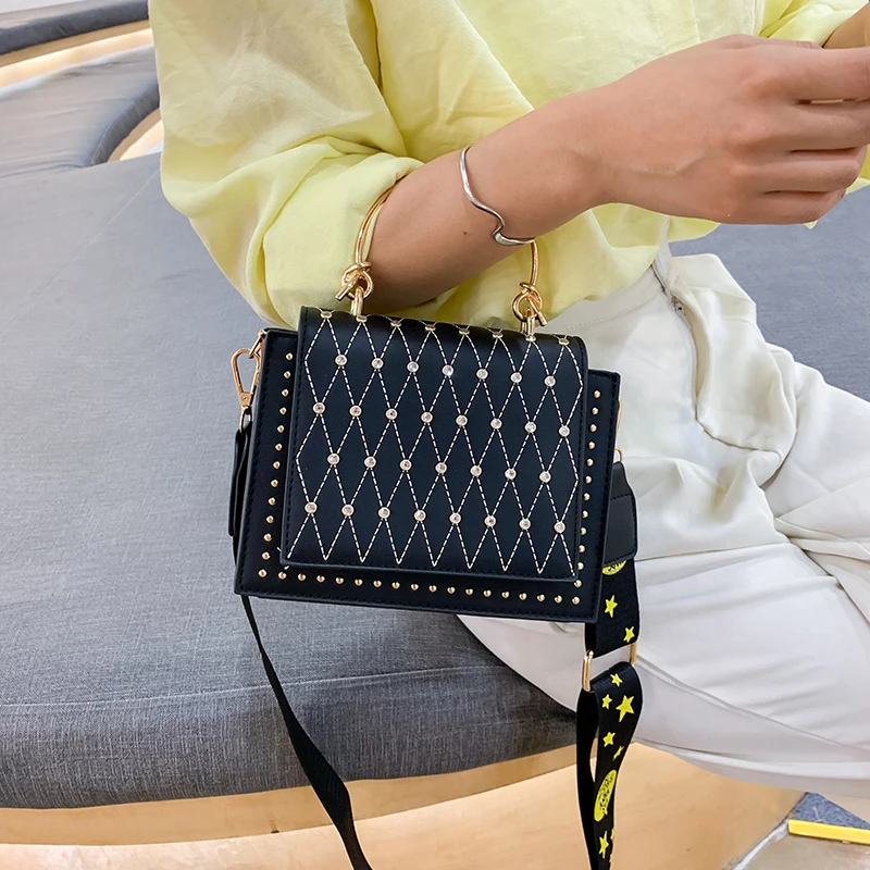 

luxury handbags women bags designer Fashion rivet design Square PU leather crossbody bags for women sac main femme women bag