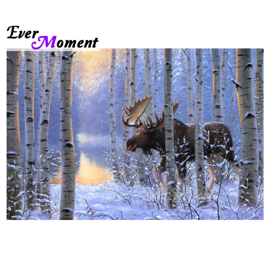 Ever Moment Diamond Painting Home Decoration Cow Snow Forest Picture Of Rhinestone Full Square Drill Embroidery 3F827 | Дом и сад