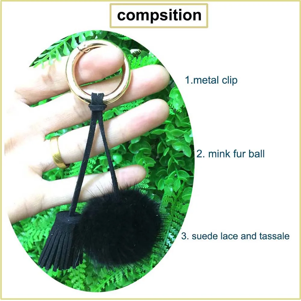 mink fur pompom tassle compsition