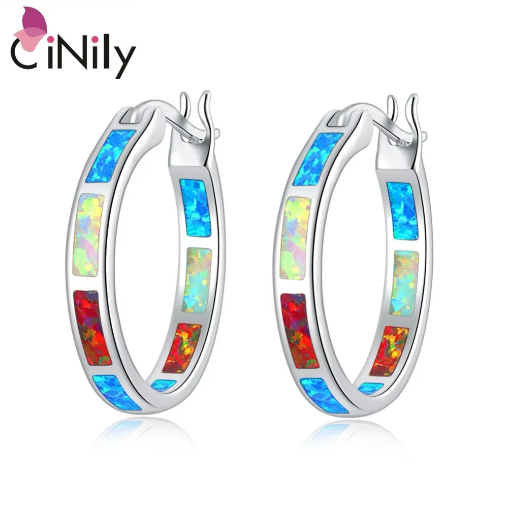

2015 Fashion Wholesale & Retail For Women Jewelry White & Orange & Blue Fire Opal Silver Earrings 7/8" OH2973