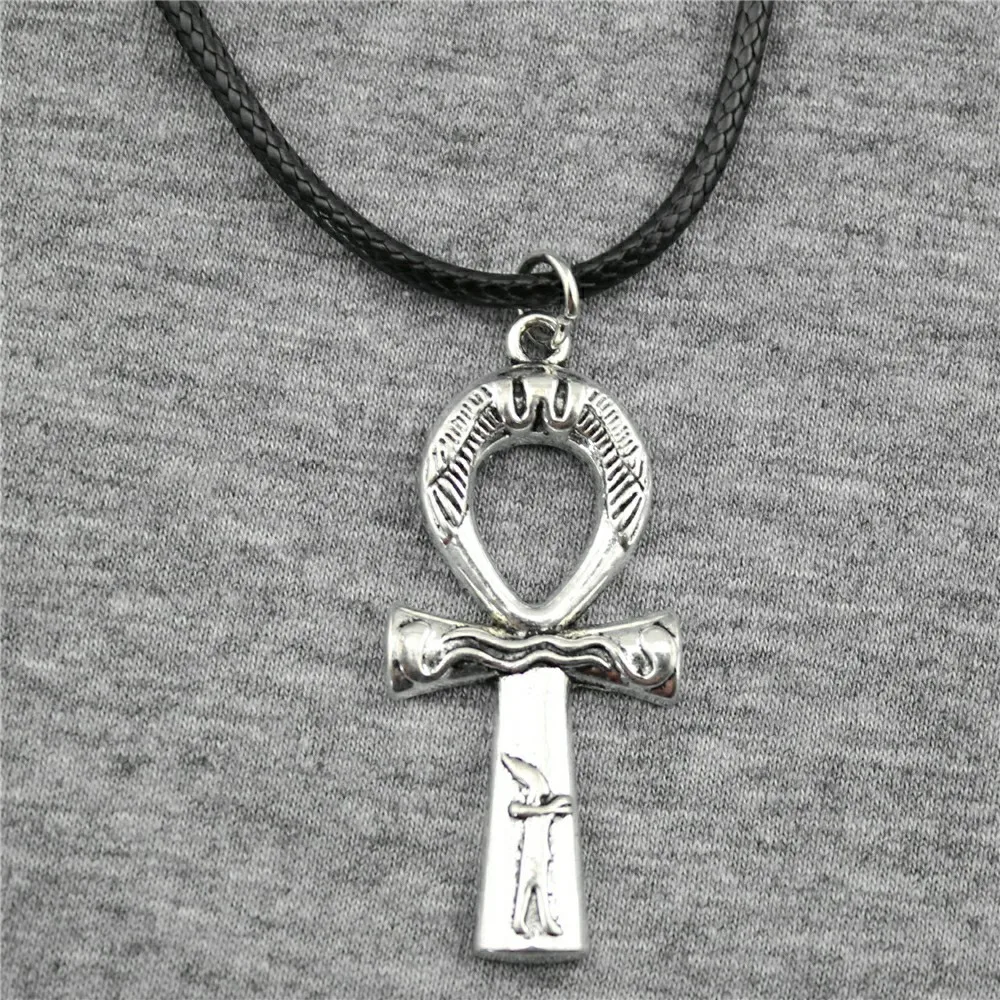 

WYSIWYG 43x19mm Ankh Cross Pendant Leather Chain Necklace, Vintage Men Necklace Jewelry Dropship Jewellery