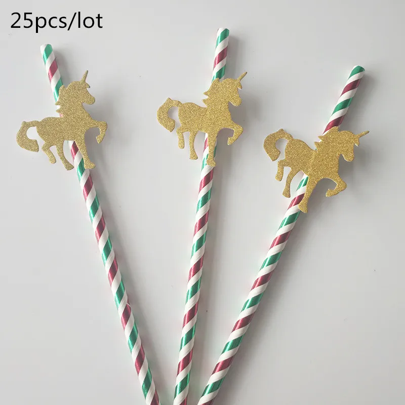 25PCS Glitter Gold Unicorn Flamingos Party Paper Straws Kids Birthday Party Baby Shower Party Decoration Supplies HW20 (7)