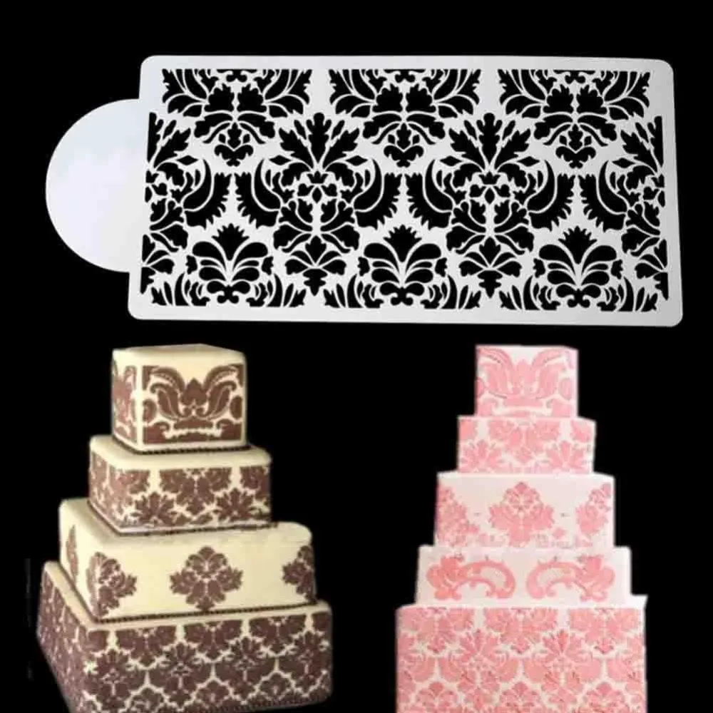 2X Cake Damask Lace Border Molud Sugarcraft Fondant Baking Mold Cupcake Stencil