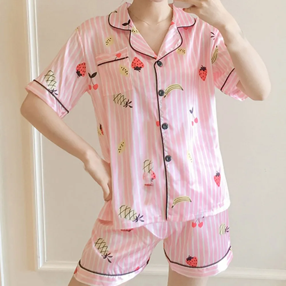 Атласная шелковая женская пижама с принтом, комплект из 2 предметов, розовая одежда для сна размера плюс, Женская свободная одежда для сна, летняя Пижама с коротким рукавом, одежда для сна BB4