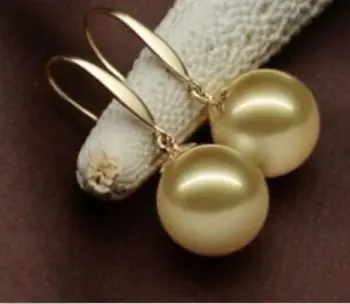 

Free Shipping Huge AAA 16mm natural south sea golden shell pearl earrings