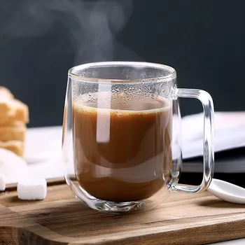 

300ml coffee mugs creative Transparent double glass coffee mug European juice drink cups Creative with handle tea cup