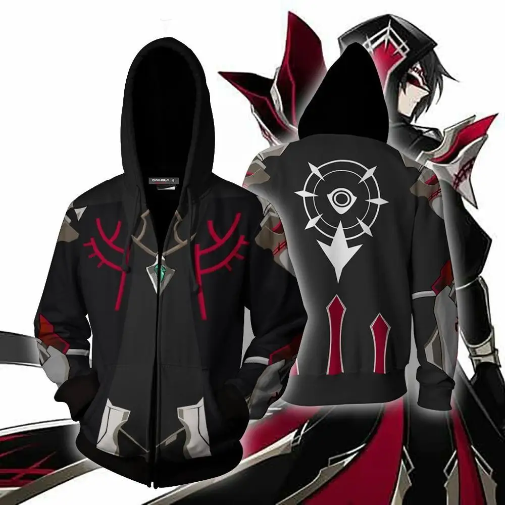 

2019 Game ELSWORD raven Hoodies Sweatshirts Cosplay Costumes ELSWORD Hoodie Men women Fashion zipper sports Jacket anime Cosplay