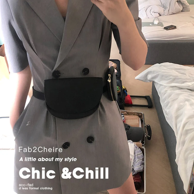 

Leather Women Bag Belt Solid Semicircle Belt Bag Waist Pack Fashion Small Saddle Phone Bum Bags Woman Girls Black Fanny Pack