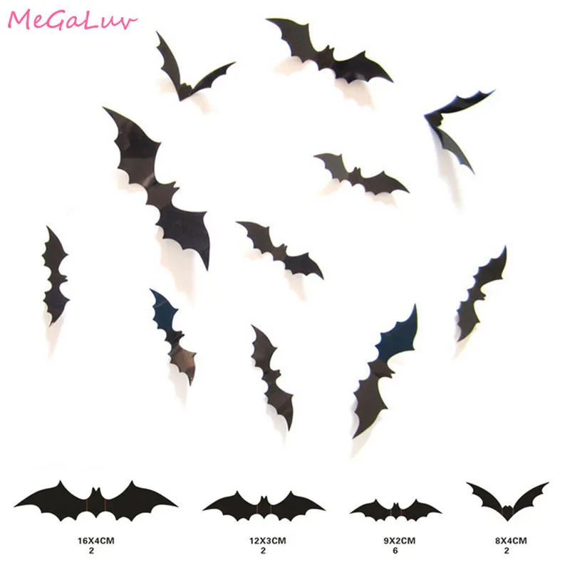 

12Pc/set Halloween Decoration 3D Black PVC Bat Halloween Party DIY Decor Wall Sticker Bar Room Halloween Party Scary Decos Props