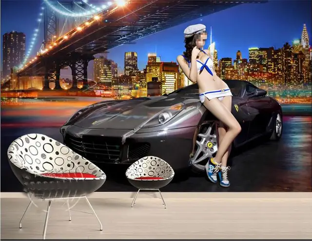 US $14.25 custom 3d photo wallpaper room mural sports car city nigh view 3d photo painting TV background non