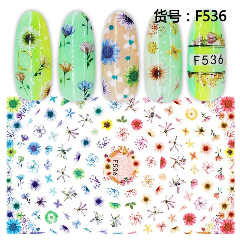 Новое поступление 5 листов 3D супер тонкие накладки-наклейки на ногти клей для накладных ногтей наклейки Маникюрный Инструмент темное украшение цветок наклейки для ногтей - Цвет: 5 sheets F536