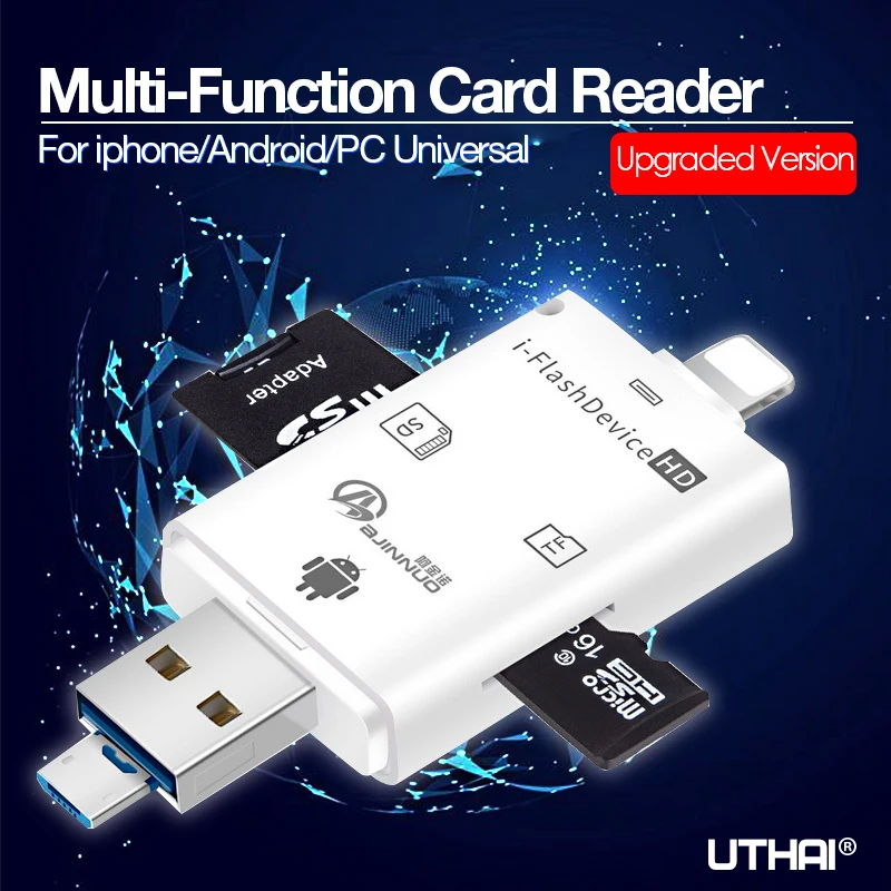 UTHAI C20 кардридер 4 в 1 type-c/Lightning/Micro USB/USB 2,0 для iPhone TF/SD кардридер