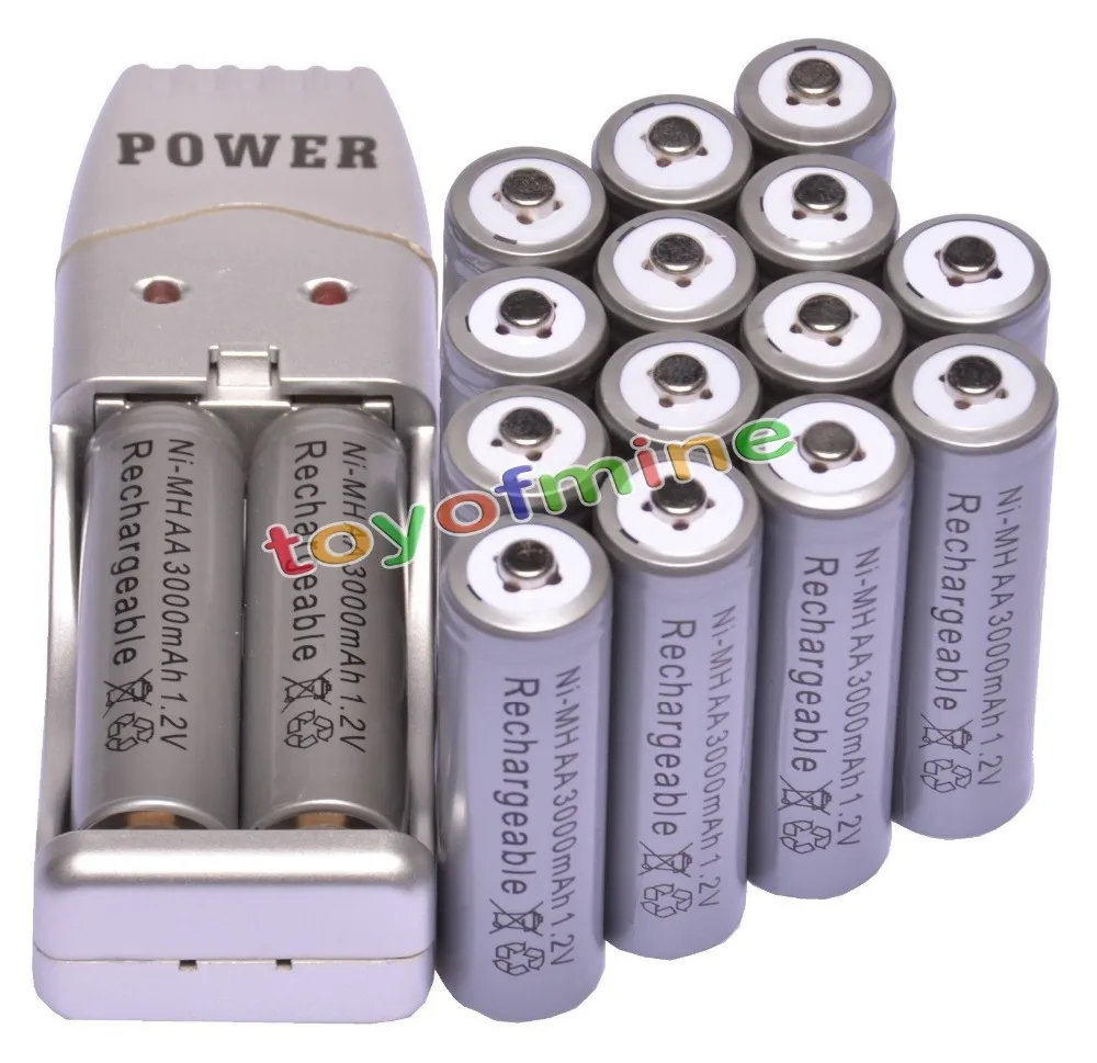 16x AA 2A 1,2 V Ni-MH 3000 mAh аккумуляторная батарея серый цвет+ USB зарядное устройство