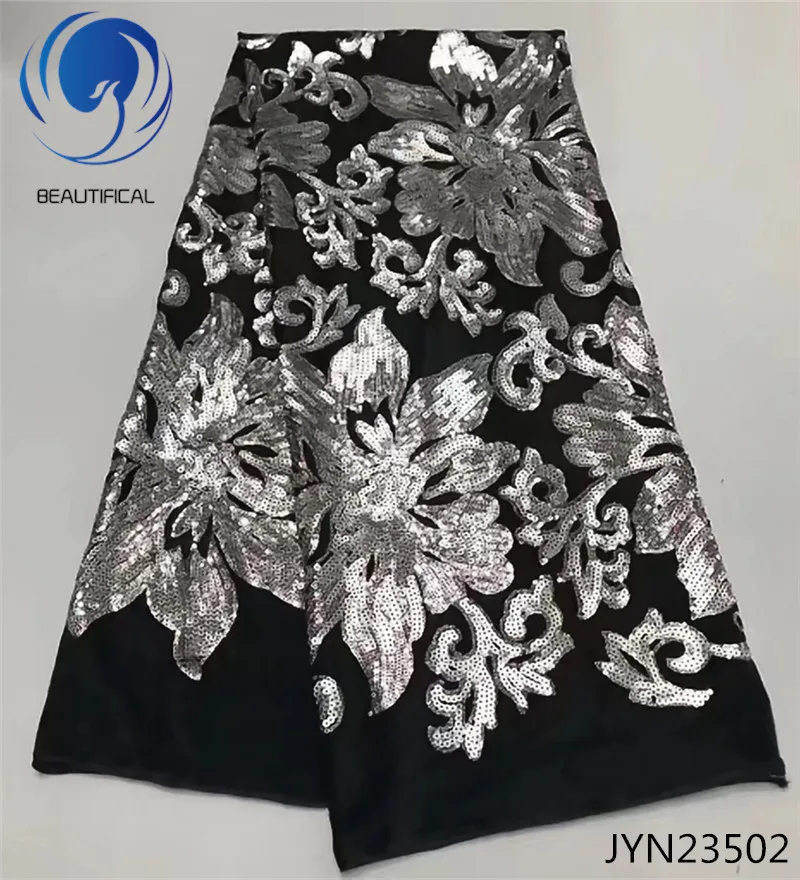 

BEAUTIFICAL Black fabric african tulle mesh lace with silver color sequins embroidered 2017 New arrival nigerian lace JYN235