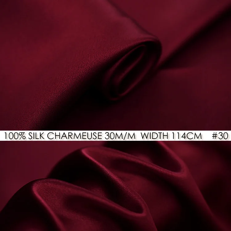 Шелк CHARMEUSE атласная ткань 114 см ширина 30 momme/100% натуральный шелк Ткань вечернее платье ткань производитель темно-цвет красного вина без 30
