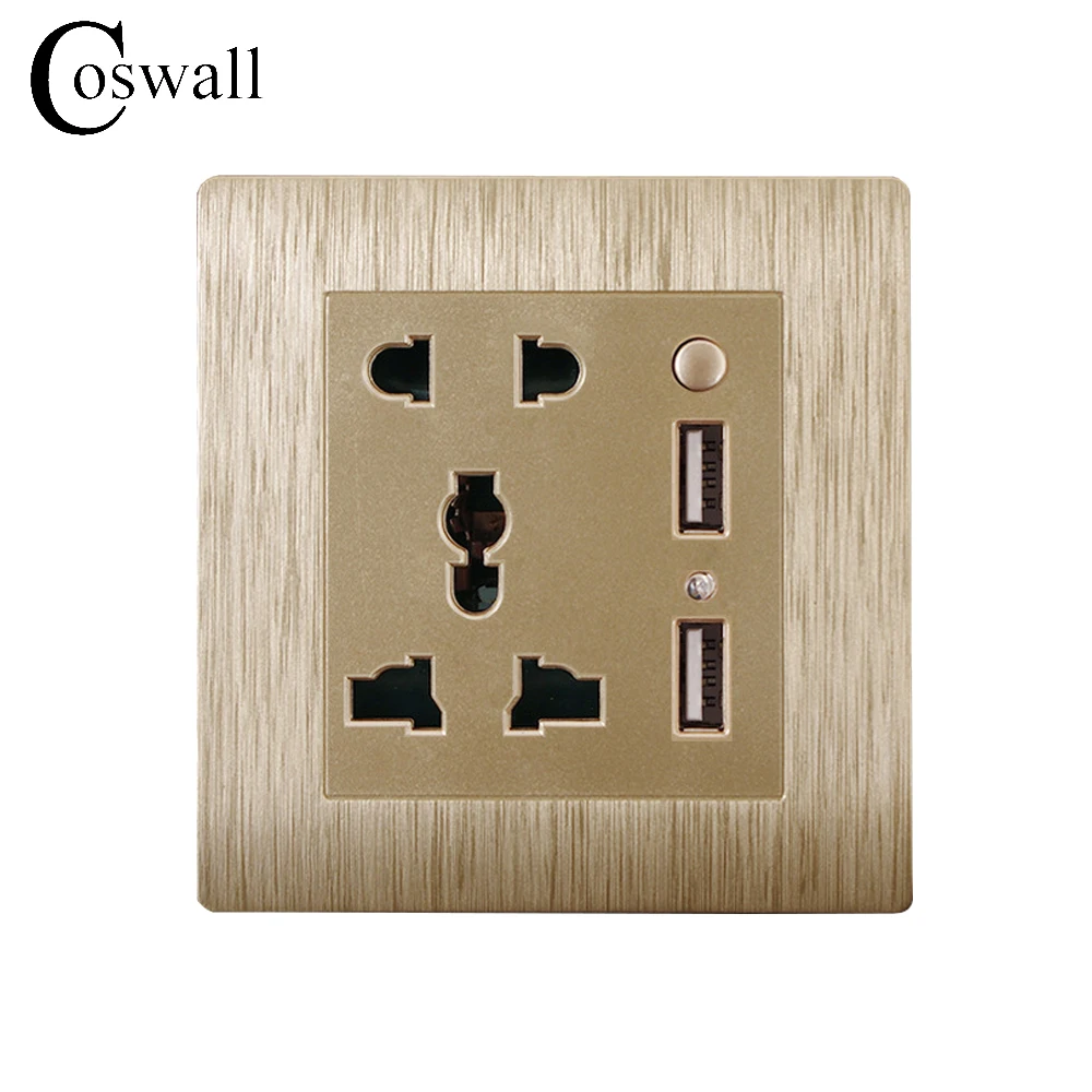 Coswall Brushed Wall Panel 5 Hole Universal Gold Power Socket With
