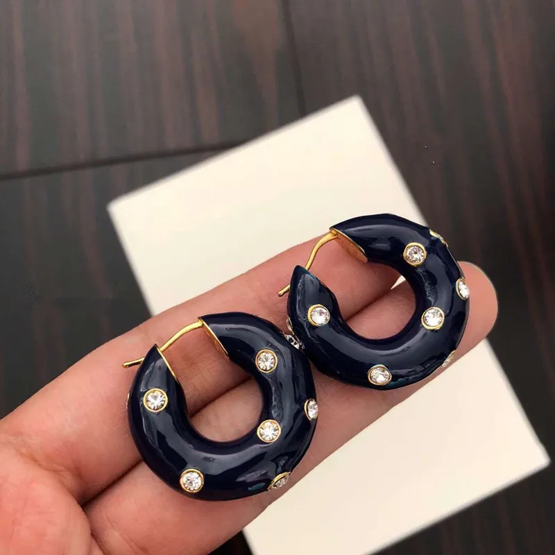 Новое поступление синее глянцевое покрытие универсальные медные серьги-гвоздики