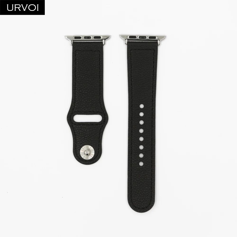 URVOI ремешок для apple watch series 5 4 3 21 спортивный дизайн настоящий Свифт кожаный ремешок для iWatch на запястье Булавка И Застежка ручной работы - Цвет ремешка: Black