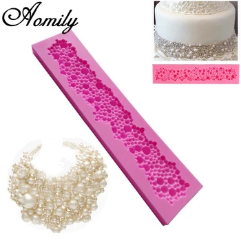 

Aomily 3D Pearl Necklace Silicone Pearl Fondant Mould Cake Border Decorating Molds Sugar Icing Gumpaste Kitchen Baking Tools