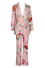 2016 woman spring autumn fashion elegant flower prints slim blazer +prints pants casual 2 piece set designer outfit D6883