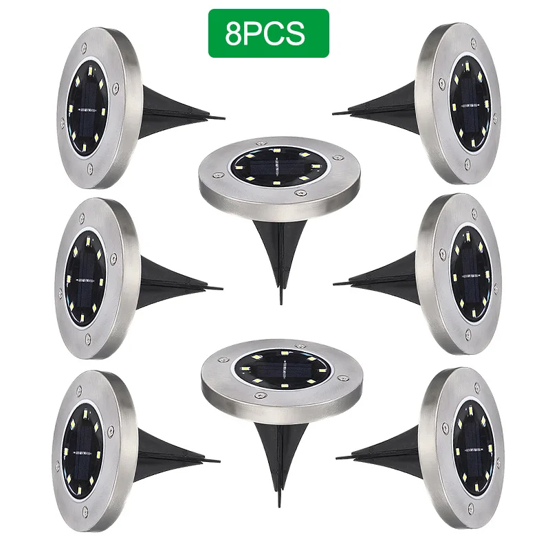 Наземные фонари на солнечных батареях, 8 светодиодов, освещение для безопасности, открытый сад, водонепроницаемая лампа для двора, украшение пола - Emitting Color: 8pcs Silver