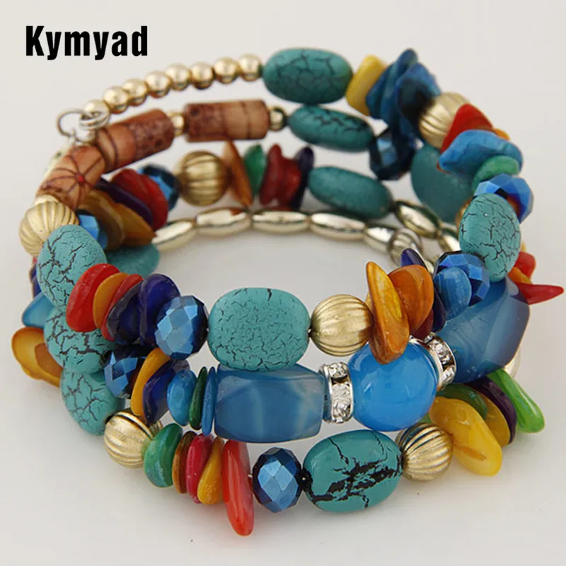 

Kymyad Bohemian Beads Crystal Charms Bracelets For Women Ethnic Style Multilayer Imitation Natural Stone Bracelets Bangles Men