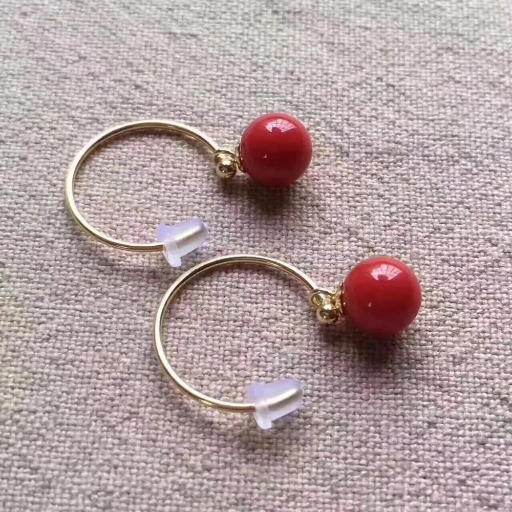 

stunning natural red coral dangle earring with 18k