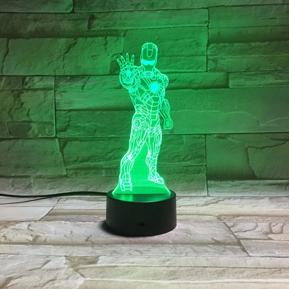 Цветной яркий светодиодный 3D ночного видения для Железного человека, управление изображением, Цветной 3D ночник, настольная лампа