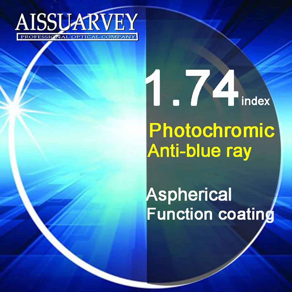 

1.74 Index Aspherical Anti-blue Ray Light Photochromic Lenses Cr-39 Anti-glare Clear Gray Grade A Top Quality Thin Optical Lens