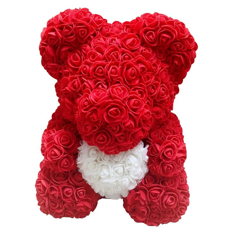 

38cm Love Heart Rose Bear PE Foam Rose Flower Artificial Women's Day Gift Plush Bear
