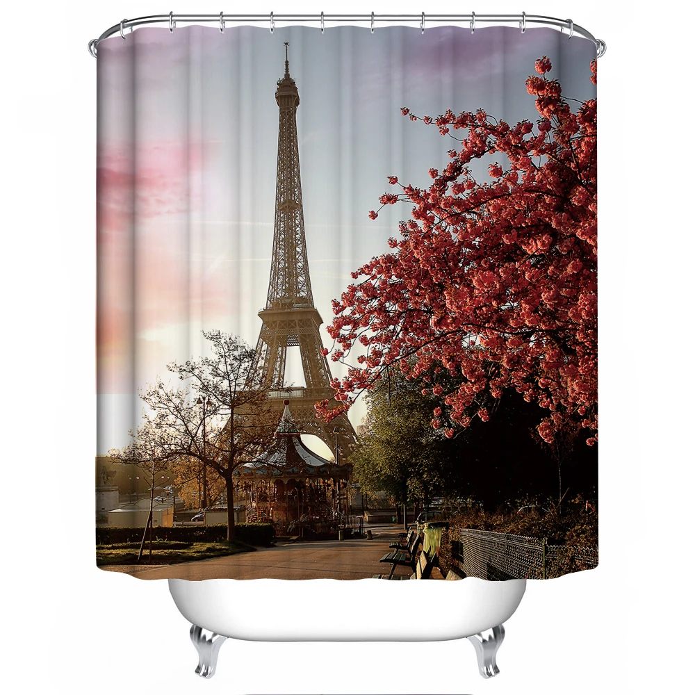 Senisaihon 3D Shower Curtains UK Eiffel Tower Pattern Waterproof