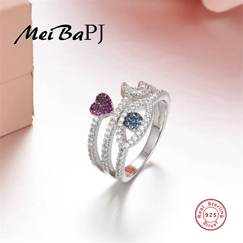 

[MeiBaPJ]S925 Pure Sterling Silver Ring With High Quality AAA Zircon Eye Ring 3 Color For women Fine Jewelry