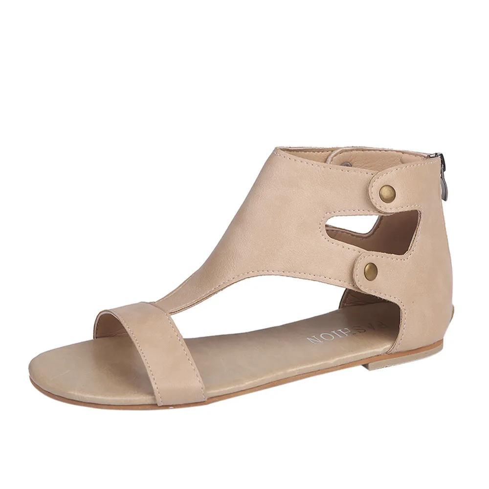

Nice Leather Women Sandals Pop Sale Fashion Summer Sweet Women Flats Heel Sandals Lady Shoes Comfortable Female Sandals