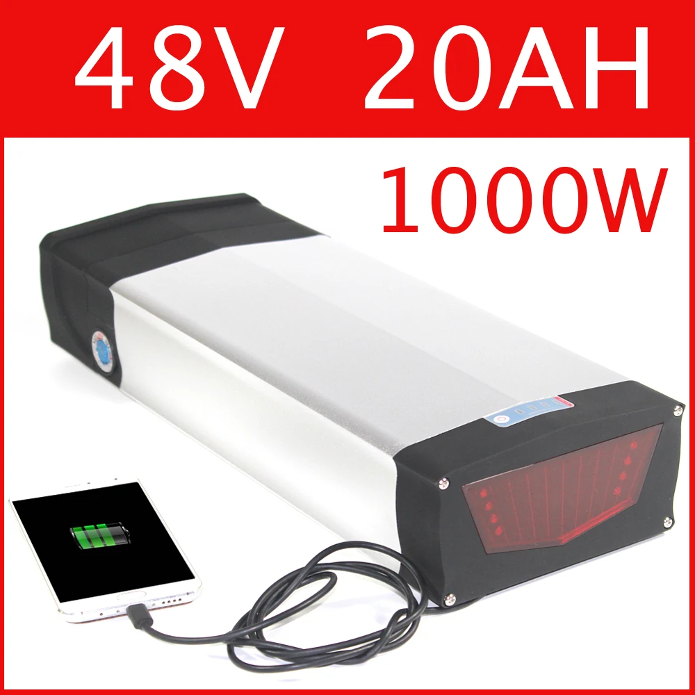 E BIKE 48V 20AH Electric Bicycle lithium Battery For 1000W 1500W Motor Bikes With LED lampin