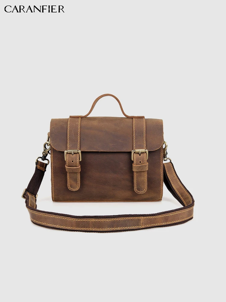 CARANFIER إمرأة حقائب مجنون الحصان جلود الأبقار الأصلية حقائب كتف متنقلة خمر عالية الجودة Crossbody أكياس