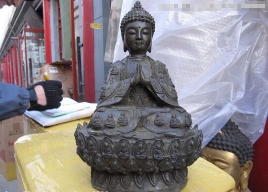 

USPS to USA S1009 11 Tibetan fane Bronze Copper Carved Sakyamuni Amitabha Buddha King Statue