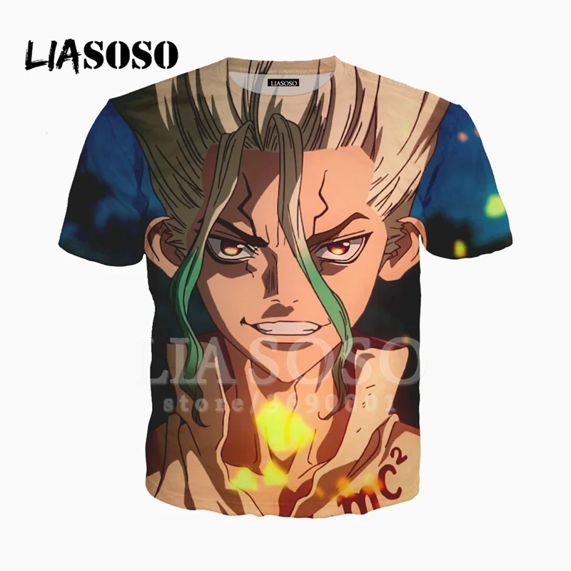

LIASOSO 3D Print Women Men Anime Dr. Stone Ishigami Senku Tshirt Summer T-shirt Casual O-NECK Pullover Hip Hop Tops X2577