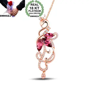 

OMHXZJ Wholesale European Fashion Woman Girl Party Wedding Gift Phoenix Ruby Zircon 18KT Rose Gold Necklace Pendant Charm CA189